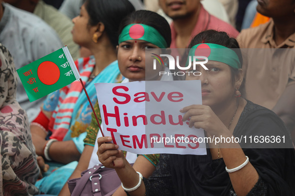 A minority alliance stages a procession and rally in front of the central Shaheed Minar in Dhaka, Bangladesh, on October 4, 2024, demanding...