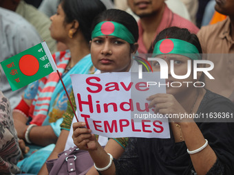 A minority alliance stages a procession and rally in front of the central Shaheed Minar in Dhaka, Bangladesh, on October 4, 2024, demanding...