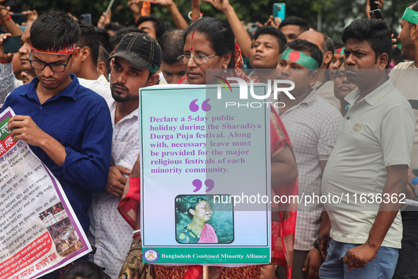 A minority alliance stages a procession and rally in front of the central Shaheed Minar in Dhaka, Bangladesh, on October 4, 2024, demanding...