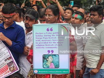 A minority alliance stages a procession and rally in front of the central Shaheed Minar in Dhaka, Bangladesh, on October 4, 2024, demanding...