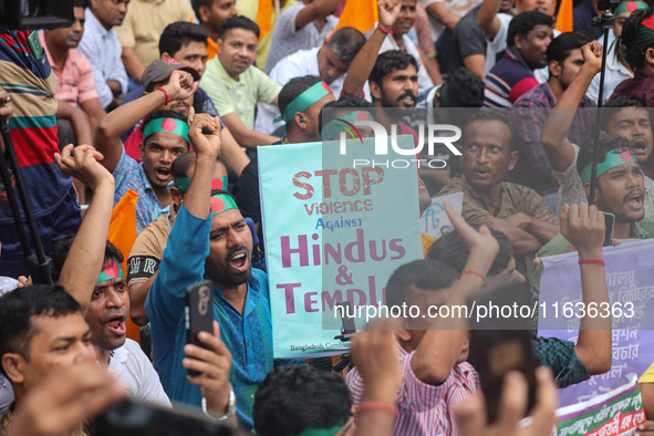 A minority alliance stages a procession and rally in front of the central Shaheed Minar in Dhaka, Bangladesh, on October 4, 2024, demanding...