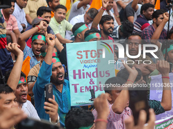 A minority alliance stages a procession and rally in front of the central Shaheed Minar in Dhaka, Bangladesh, on October 4, 2024, demanding...