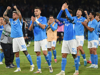 Players of SSC Napoli celebrate at the end of the Serie A match between SSC Napoli and Como at Stadio Diego Armando Maradona Naples Italy on...