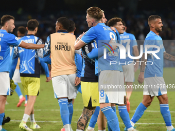 Players of SSC Napoli celebrate at the end of the Serie A match between SSC Napoli and Como at Stadio Diego Armando Maradona Naples Italy on...