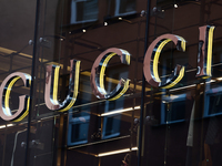 Gucci logo is seen in Warsaw, Poland on October 4, 2024. (