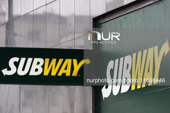 Subway logo is seen in Warsaw, Poland on October 4, 2024. (