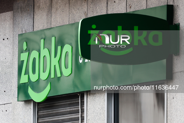 Zabka logo is seen in Warsaw, Poland on October 4, 2024. (