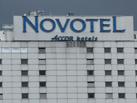 Novotel logo is seen on the hotel in Warsaw, Poland on October 4, 2024. (