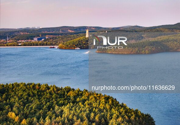 The scenery of Jingyuetan National Forest Park in Changchun, Jilin province, China, on October 4, 2024, is shown. 