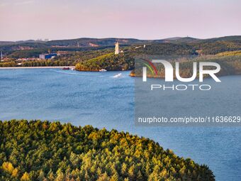 The scenery of Jingyuetan National Forest Park in Changchun, Jilin province, China, on October 4, 2024, is shown. (