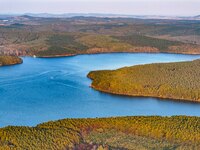 The scenery of Jingyuetan National Forest Park in Changchun, Jilin province, China, on October 4, 2024, is shown. (