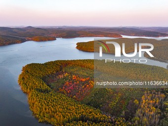 The scenery of Jingyuetan National Forest Park in Changchun, Jilin province, China, on October 4, 2024, is shown. (