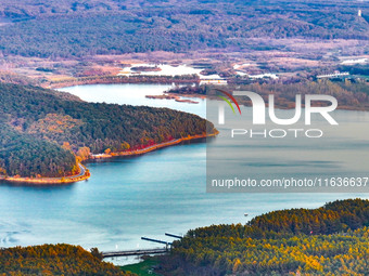 The scenery of Jingyuetan National Forest Park in Changchun, Jilin province, China, on October 4, 2024, is shown. (