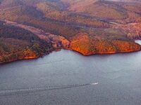 The scenery of Jingyuetan National Forest Park in Changchun, Jilin province, China, on October 4, 2024, is shown. (