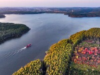 The scenery of Jingyuetan National Forest Park in Changchun, Jilin province, China, on October 4, 2024, is shown. (