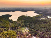 The scenery of Jingyuetan National Forest Park in Changchun, Jilin province, China, on October 4, 2024, is shown. (