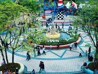 An aerial photo shows the Happy Valley scenic spot in Chongqing, China, on October 3, 2024. Chongqing Happy Valley opens on July 8, 2017, an...