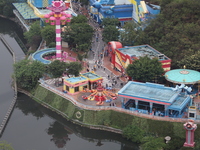 An aerial photo shows the Happy Valley scenic spot in Chongqing, China, on October 3, 2024. Chongqing Happy Valley opens on July 8, 2017, an...