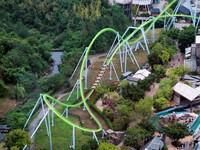 An aerial photo shows the Happy Valley scenic spot in Chongqing, China, on October 3, 2024. Chongqing Happy Valley opens on July 8, 2017, an...