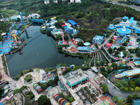 An aerial photo shows the Happy Valley scenic spot in Chongqing, China, on October 3, 2024. Chongqing Happy Valley opens on July 8, 2017, an...