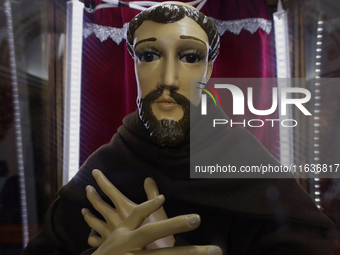 View of an image of St. Francis of Assisi in Tepito in Mexico City, Mexico, on October 4, 2024, where the inhabitants celebrate the Day of S...