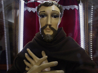 View of an image of St. Francis of Assisi in Tepito in Mexico City, Mexico, on October 4, 2024, where the inhabitants celebrate the Day of S...