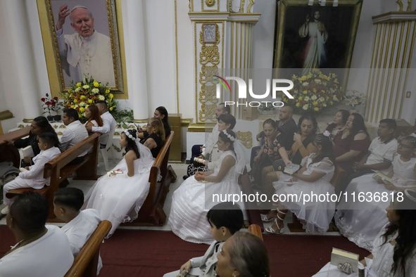 A view of a first communion in a church in Tepito, Mexico City, on October 4, 2024, where the inhabitants celebrate the Day of St. Francis o...