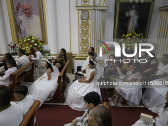 A view of a first communion in a church in Tepito, Mexico City, on October 4, 2024, where the inhabitants celebrate the Day of St. Francis o...