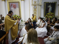 A view of a first communion in a church in Tepito, Mexico City, on October 4, 2024, where the inhabitants celebrate the Day of St. Francis o...