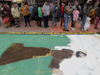 View of an image of St. Francis of Assisi in Tepito in Mexico City, Mexico, on October 4, 2024, where the inhabitants celebrate the Day of S...