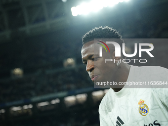 Vinicius Junior left winger of Real Madrid and Brazil during the warm-up before the La Liga match between Real Madrid CF and Deportivo Alavé...