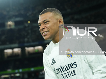 Kylian Mbappe centre-forward of Real Madrid and France during the warm-up before the La Liga match between Real Madrid CF and Deportivo Alav...