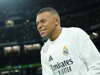 Kylian Mbappe centre-forward of Real Madrid and France during the warm-up before the La Liga match between Real Madrid CF and Deportivo Alav...