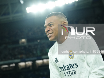 Kylian Mbappe centre-forward of Real Madrid and France during the warm-up before the La Liga match between Real Madrid CF and Deportivo Alav...