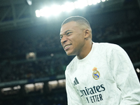 Kylian Mbappe centre-forward of Real Madrid and France during the warm-up before the La Liga match between Real Madrid CF and Deportivo Alav...