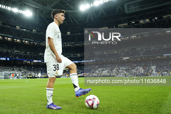 David Jimenez right-back of Real Madrid and Spain during the warm-up before the La Liga match between Real Madrid CF and Deportivo Alavés at...