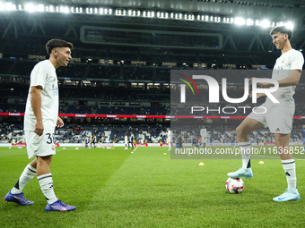 (L) David Jimenez right-back of Real Madrid and Spain and (R) Jacobo Ramon centre-back of Real Madrid and Spain during the warm-up before th...