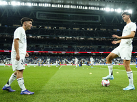 (L) David Jimenez right-back of Real Madrid and Spain and (R) Jacobo Ramon centre-back of Real Madrid and Spain during the warm-up before th...