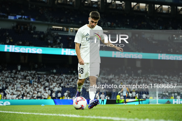 David Jimenez right-back of Real Madrid and Spain during the warm-up before the La Liga match between Real Madrid CF and Deportivo Alavés at...