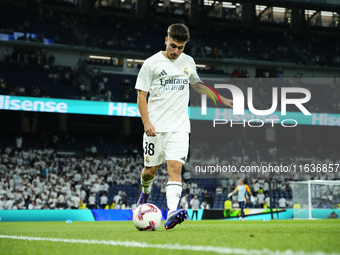 David Jimenez right-back of Real Madrid and Spain during the warm-up before the La Liga match between Real Madrid CF and Deportivo Alavés at...