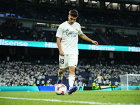 David Jimenez right-back of Real Madrid and Spain during the warm-up before the La Liga match between Real Madrid CF and Deportivo Alavés at...