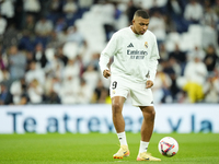 Kylian Mbappe centre-forward of Real Madrid and France during the warm-up before the La Liga match between Real Madrid CF and Deportivo Alav...