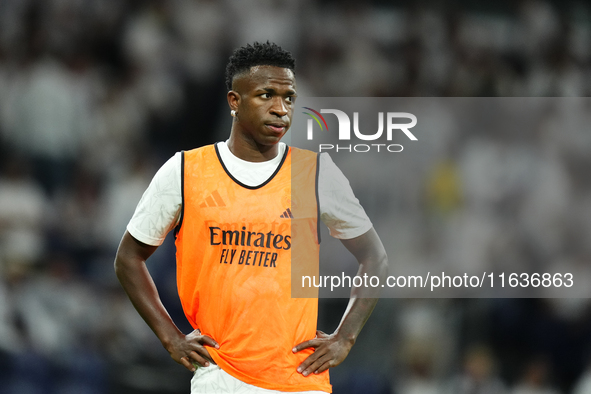 Vinicius Junior left winger of Real Madrid and Brazil during the warm-up before the La Liga match between Real Madrid CF and Deportivo Alavé...