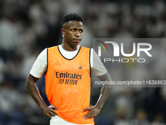 Vinicius Junior left winger of Real Madrid and Brazil during the warm-up before the La Liga match between Real Madrid CF and Deportivo Alavé...