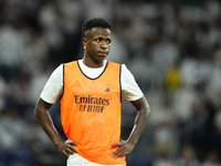 Vinicius Junior left winger of Real Madrid and Brazil during the warm-up before the La Liga match between Real Madrid CF and Deportivo Alavé...