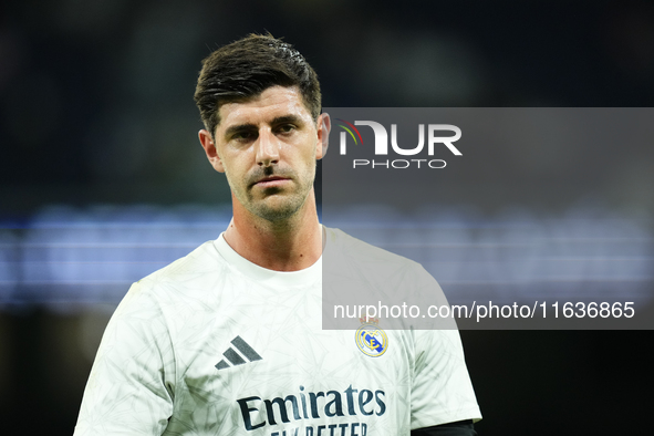 Thibaut Courtois goalkeeper of Real Madrid and Belgium during the warm-up before the La Liga match between Real Madrid CF and Deportivo Alav...