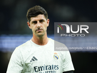 Thibaut Courtois goalkeeper of Real Madrid and Belgium during the warm-up before the La Liga match between Real Madrid CF and Deportivo Alav...