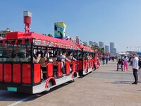 Tourists visit the International Sailing Center in Qingdao, China, on October 3, 2024. (