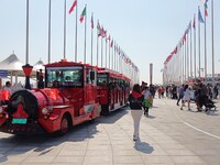 Tourists visit the International Sailing Center in Qingdao, China, on October 3, 2024. (