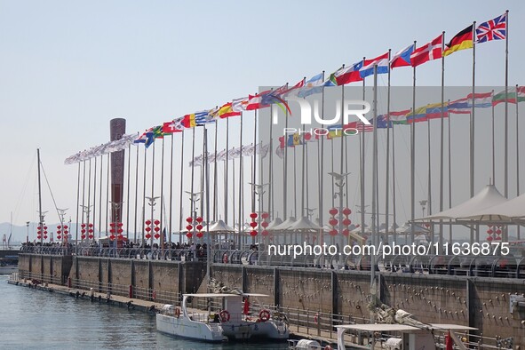 Tourists visit the International Sailing Center in Qingdao, China, on October 3, 2024. 